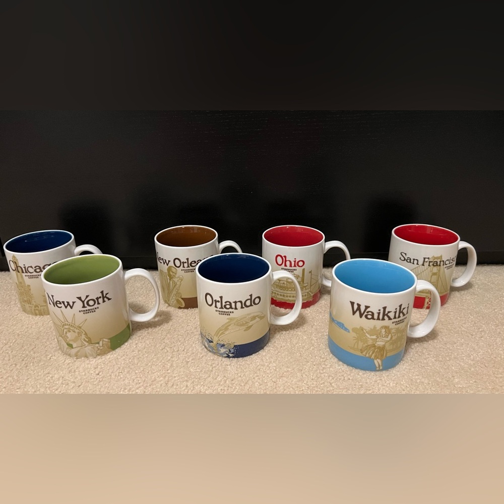 Collection of 7 Starbucks global icon mugs vintage!.